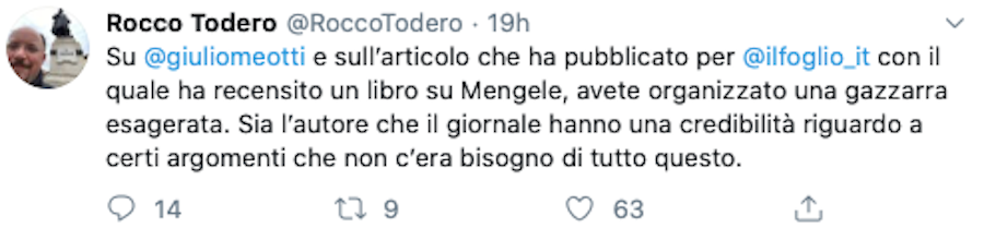 Todero, Il Foglio e Mengele